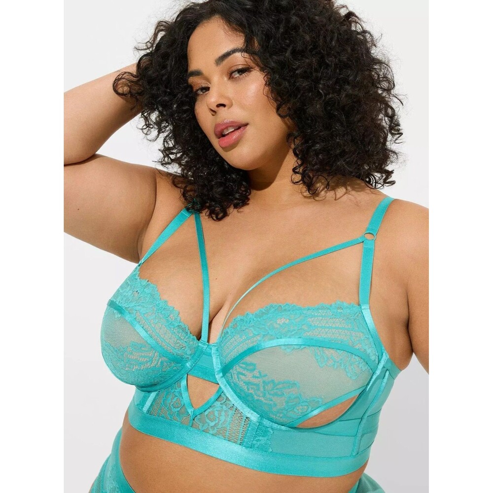 NWT Torrid Retro Ribbon Cutout Longline Bra in Baltic Blue 4X / 26 Plus